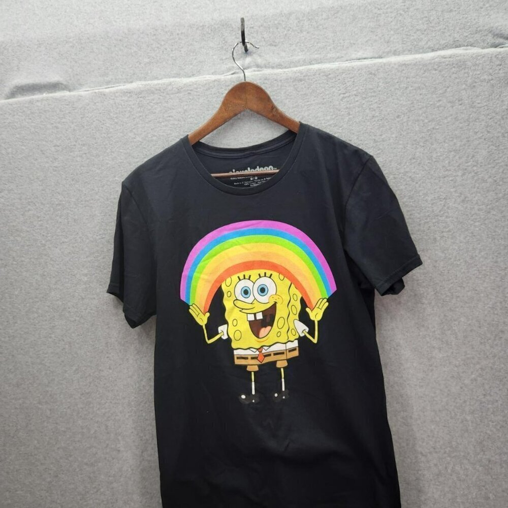 SpongeBob SquarePants Rainbow Graphic Black T-Shirt M 100% Cotton Nickelodeon